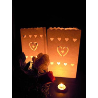 50 Pack White Heart in a Heart Luminary Paper Candle Tea Light Lantern Bags Wedding Garden Anniversary Birthday Night Decorations Evening Party thumbnail