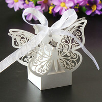 Ivory Cream Butterfly Wedding Engagement Party Bomboniere Favour Lolly Gift Almond Card Box - 10 Pack thumbnail