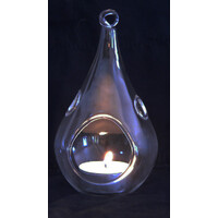 25 Bulk Pack of Hanging Clear Glass Tealight Candle Holder Tear Drop Pear Shape - 12cm High - Terrarium Plant Mini Garden Holder Decor thumbnail