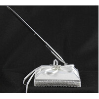 White Wedding Guest Book Register with Silver Pen Matching Stand Set 36 Lined Pages - White Ribbon and Diamante Bow Cover thumbnail