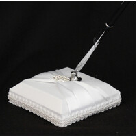 White Wedding Guest Book Register with Silver Pen Matching Stand Set 36 Lined Pages - White Sach Diamante Cover thumbnail