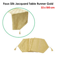 Faux Silk Jacquard Table Runner Gold 32 x 120 cm thumbnail
