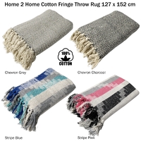 Cotton Fringe Throw Rug Chevron Charcoal thumbnail