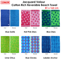 Jacquard Velour Reversible Beach Towel Blue Lobster Anchor thumbnail
