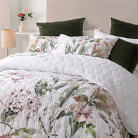 Bianca Lorna White Floral Printed Quilted Bedspread Set Super King thumbnail