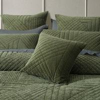 Bianca Navarro Olive Soft Velvet Geometric Quilt Cover Set King thumbnail