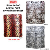 375gsm 1 Ply Animal Print Faux Mink Blanket Queen 200x240 cm Snow Leopard thumbnail