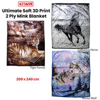 675gsm 2 Ply 3D Print Faux Mink Blanket Queen 200x240 cm Tiger Family thumbnail
