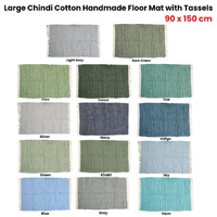 Large Chindi Cotton Handmade Floor Mat with Tassels 90 x 150 cm Aqua thumbnail