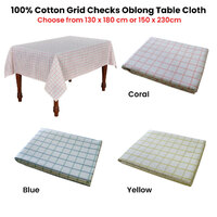 Cotton Grid Checks Oblong Table Cloth Blue 130 x 180cm thumbnail