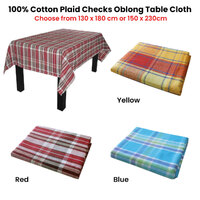 Cotton Plaid Checks Oblong Table Cloth Blue 130 x 180cm thumbnail