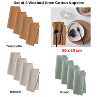 Vintage Design Homewares Set of 4 Washed Linen Cotton Square Napkins Terracotta 50cm x 50cm thumbnail