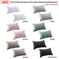 Accessorize Stone 400TC Bamboo Cotton Pair of Standard Pillowcases 48 x 73 + 15cm thumbnail