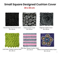 Small Designed Square Cushion Cover 30 x 30 cm Pink Grey Pleats thumbnail