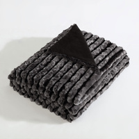 Ardor Cole Ash Striped Faux Fur Soft Plush Throw Rug 130x170cm thumbnail