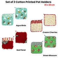 Set of 2 100% Cotton Printed Pot Holders 22 x 22 cm Green Blossom thumbnail