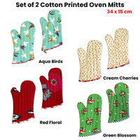 Set of 2 100% Cotton Printed Oven Mitts 34 x 15 cm Cream Cherries thumbnail