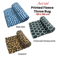 Aerial Printed Fleece Throw Rug 130 x 150 cm Blue Geo thumbnail