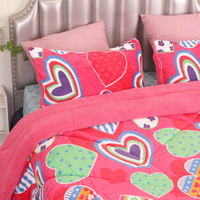 Ramesses Pink Heart Printed Sherpa Flannel Fleece Reversible Blanket Set Single/Double thumbnail
