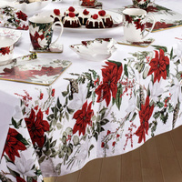100% Cotton Ashdene Poinsettia Festive Christmas Holiday Tablecloth 150 x 300 cm thumbnail