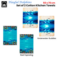Ashdene Set of 2 Playful Dolphins Cotton Kitchen Tea Towels 50 x 70 cm Reef Exploring thumbnail