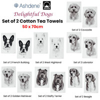 Set of 2 Delightful Dogs Cotton Kitchen Tea Towels 50 x 70 cm Staffy Terrier thumbnail