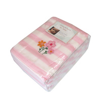 Living Home for Baby Girls Flowers and Bear Pack of 3 Embroidered Polar fleece Stripe Cot Blankets 100 x 140cm thumbnail