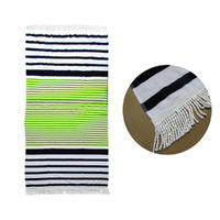 Onkaparinga Rainbow Striped Fringe Cotton Beach Towel Green/Navy thumbnail