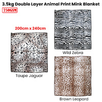 750gsm 3.5kg Double Layer Animal Print Faux Mink Blanket Queen 200x240 cm Brown Leopard thumbnail