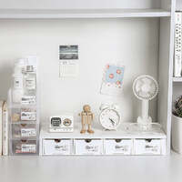 4 Pcs Set Stackable Desktop storage Box Drawer Transparent Plastic Stationery Cosmetic Organizer Box(Clear) thumbnail