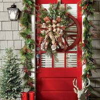 Christmas Red Wooden Wheel Wreath Front Door Hanging Garland Wall Decor(40*40cm) thumbnail
