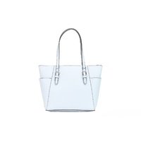 Blue Leather Tote Bag with MK Logo Charm and Exterior Pocket One Size Women thumbnail