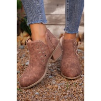 Red Sandalwood Cut Out Suede Pointed Toe Heeled Ankle Boots - 37 EU thumbnail