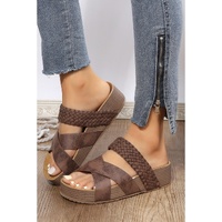 Brown Braided Detail Criss Cross Platform Slippers - 41 EU thumbnail