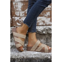 Beige Woven Cross Criss Hollowed Slip-On Slippers - 40 EU thumbnail