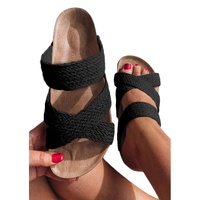 Black Woven Cross Criss Hollowed Slip-On Slippers - 40 EU thumbnail
