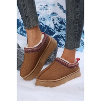 Chestnut Suede Contrast Print Round Toe Plush Lined Flats - 40 EU thumbnail