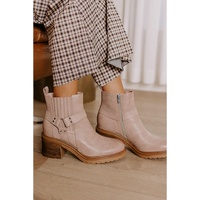 Beige Ring Linked Zipper Chunky Heel Ankle Boots - 42 EU thumbnail