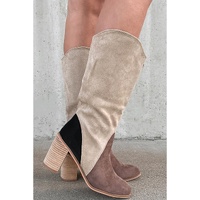 Coffee Suede Calf Length Chunky Heel Boots - 40 EU thumbnail