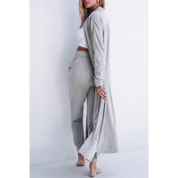 Light Grey Split Long Cardigan and Skinny Pants Lounge Set - L thumbnail