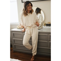 White Cheetah Print Two Piece Loose Fit Cozy Loungewear - S thumbnail