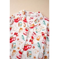 White Christmas Pattern Long Sleeve Shirt and Pants Pajama Set - S thumbnail