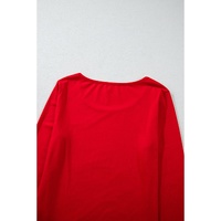 Red Solid Top and Christmas Pants Two Piece Lounge Set - L thumbnail