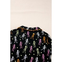 Black Halloween Pattern Short Sleeve Shirt Pajama Set - M thumbnail