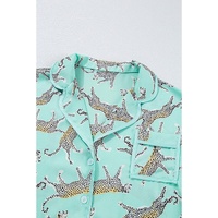 Green Leopard Satin Ruffle Pajama Short Set - S thumbnail