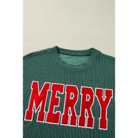 Evergreen Corded MERRY Graphic Long Sleeve Top and Shorts Set - M thumbnail