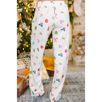 White Christmas Print Lapel Shirt and Pants Sleepwear - 2XL thumbnail