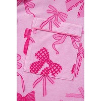 Pink Bow Print Half Sleeve Shirt and Shorts Pajamas Set - L thumbnail