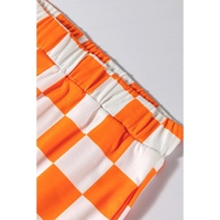 Orange Checkerboard Print V Neck Loose Tee and Shorts Lounge Set - L thumbnail