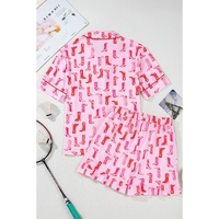Pink Western Cowgirl Boots Printed Shirt Ruffled Shorts Pajama Set - L thumbnail